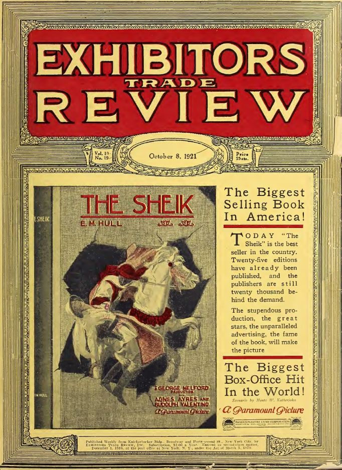 EXHIBITORS TRADE REVIEW magazine side cover 8 October 1921