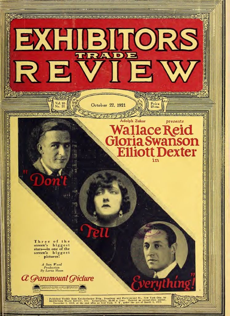 EXHIBITORS TRADE REVIEW magazine side cover 22 October 1921