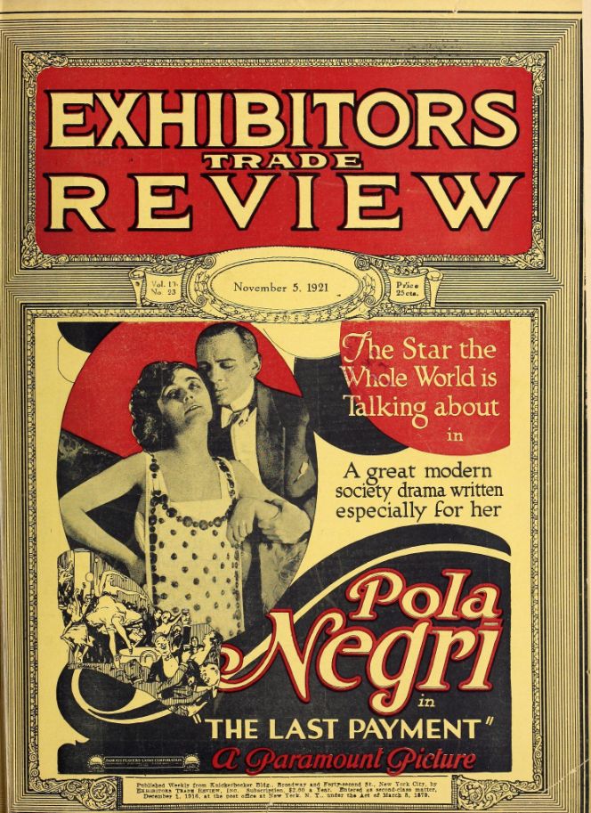 EXHIBITORS TRADE REVIEW magazine side cover 5 November 1921