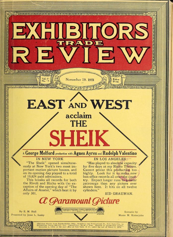 EXHIBITORS TRADE REVIEW magazine side cover 19 November 1921