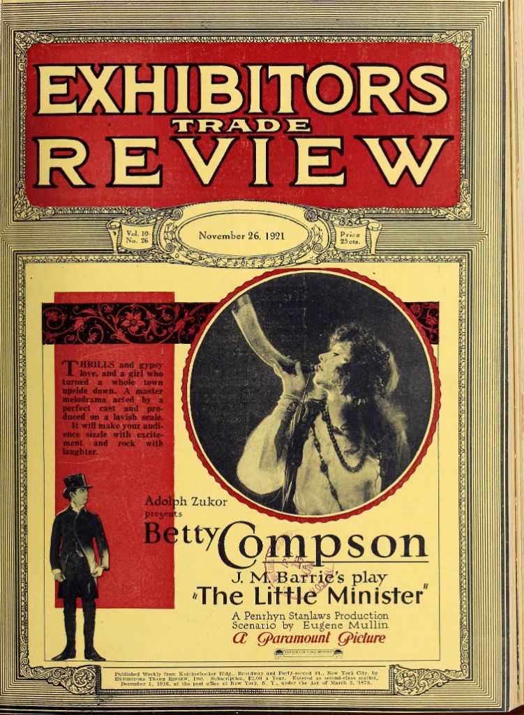 EXHIBITORS TRADE REVIEW magazine side cover 26 November 1921