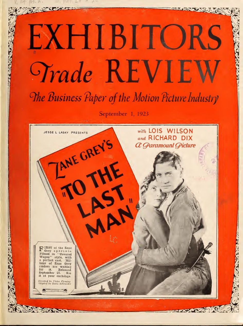 EXHIBITORS TRADE REVIEW magazine side cover 1 September 1923