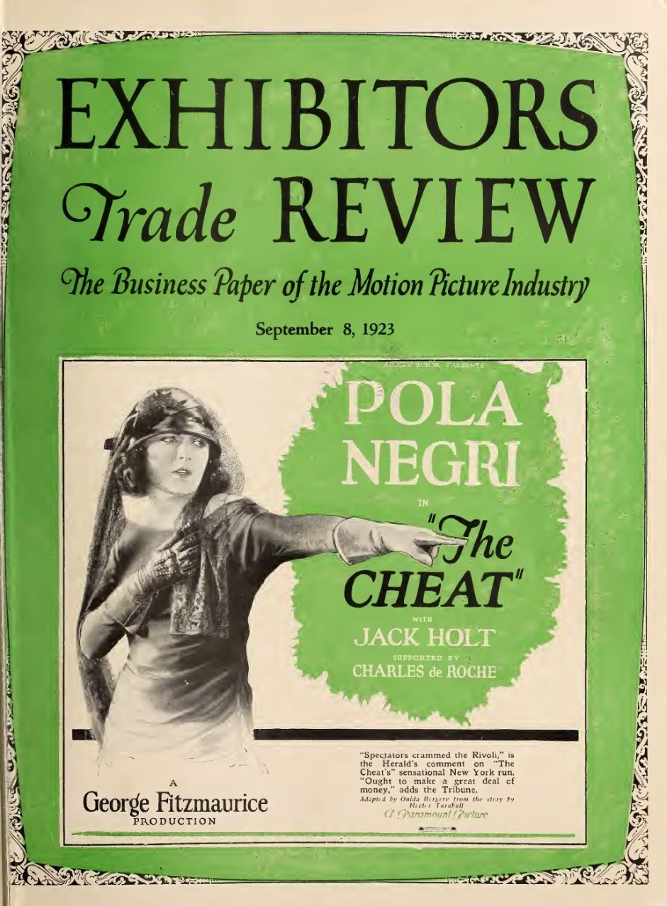 EXHIBITORS TRADE REVIEW magazine side cover 8 September 1923