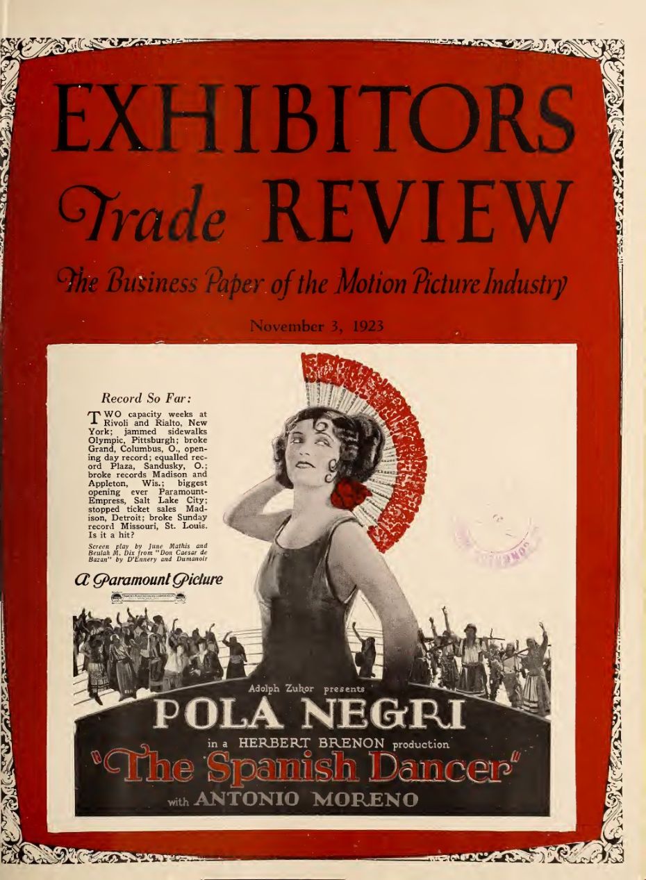 EXHIBITORS TRADE REVIEW magazine side cover 3 November 1923