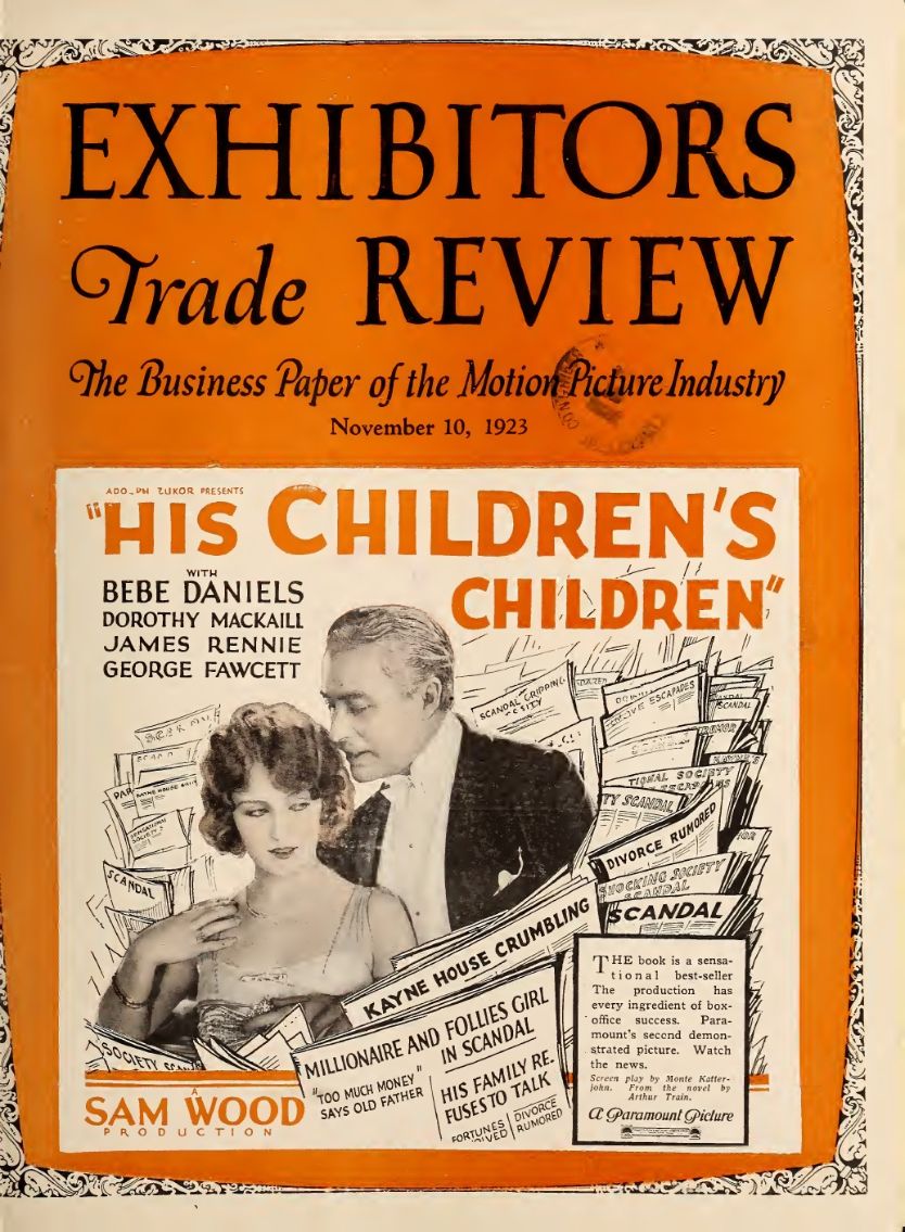 EXHIBITORS TRADE REVIEW magazine side cover 10 November 1923