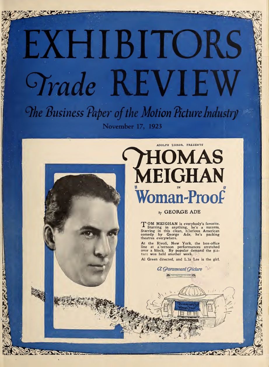 EXHIBITORS TRADE REVIEW magazine side cover 17 November 1923