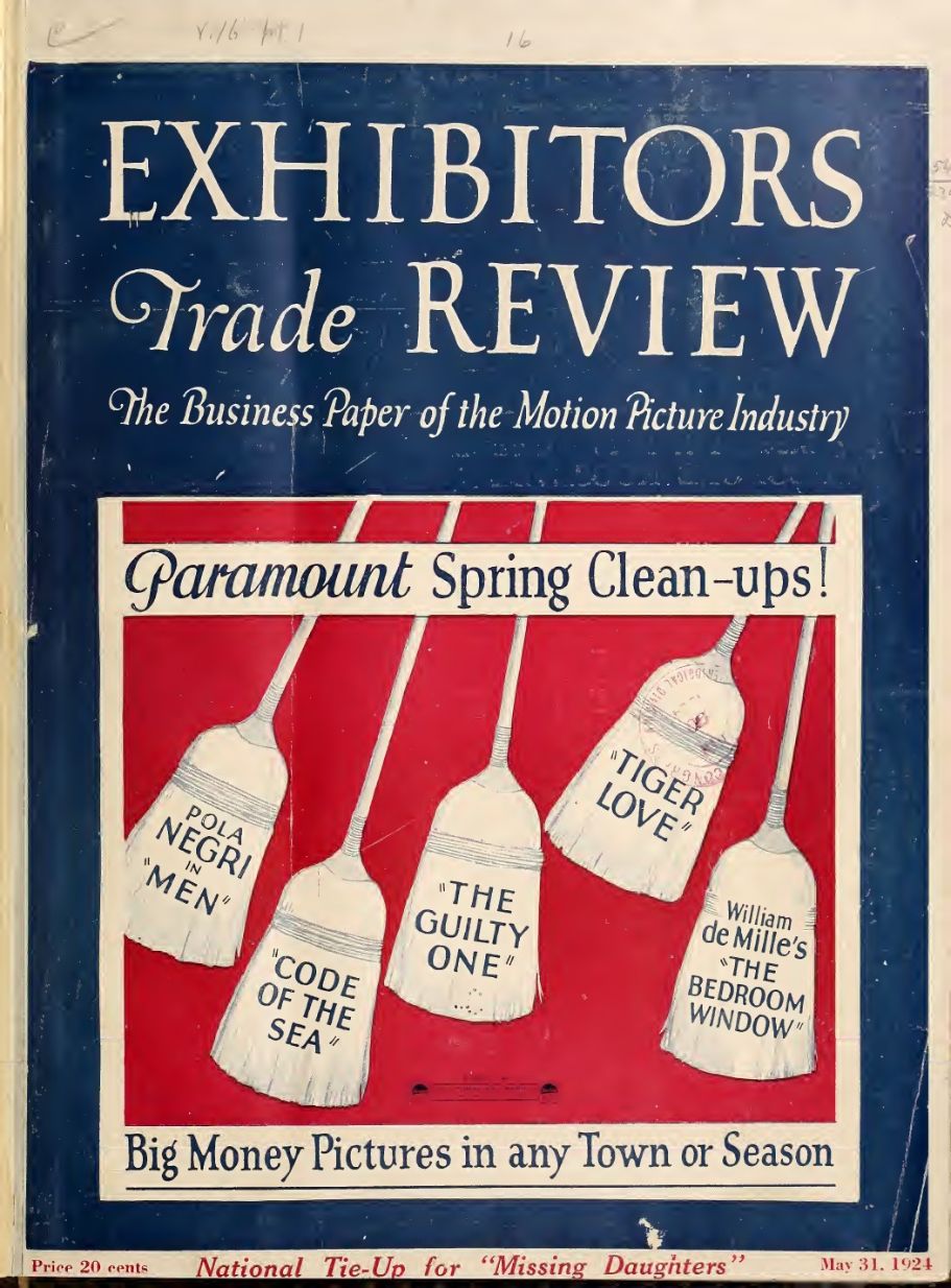 EXHIBITORS TRADE REVIEW magazine side cover 31 May 1924