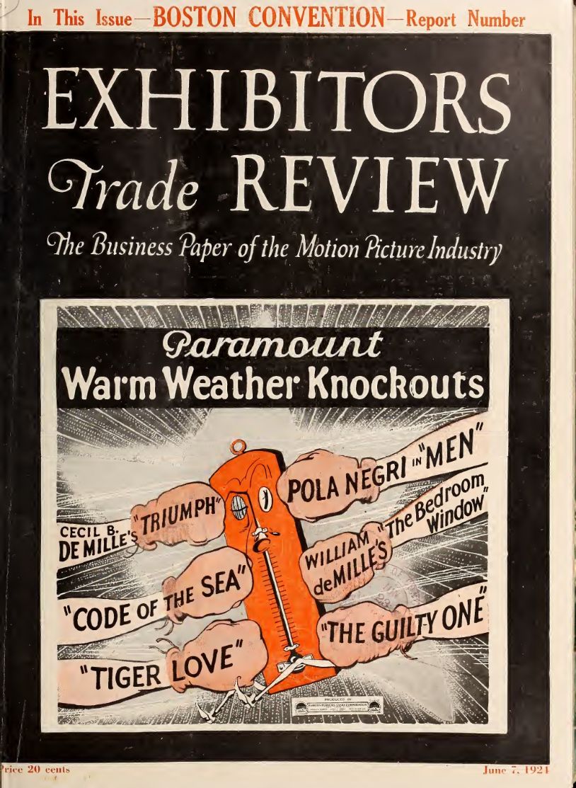 EXHIBITORS TRADE REVIEW magazine side cover 7 June 1924