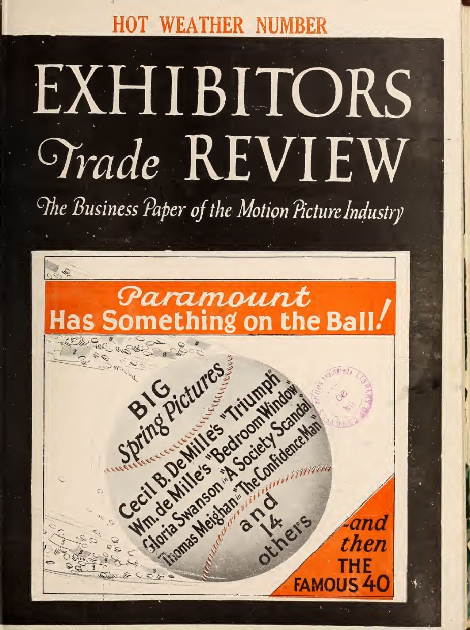 EXHIBITORS TRADE REVIEW magazine side cover 14 June 1924
