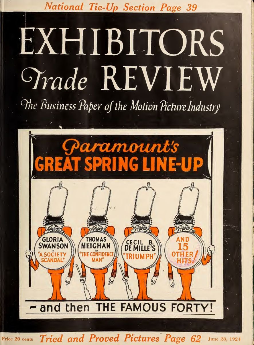 EXHIBITORS TRADE REVIEW magazine side cover 28 June 1924