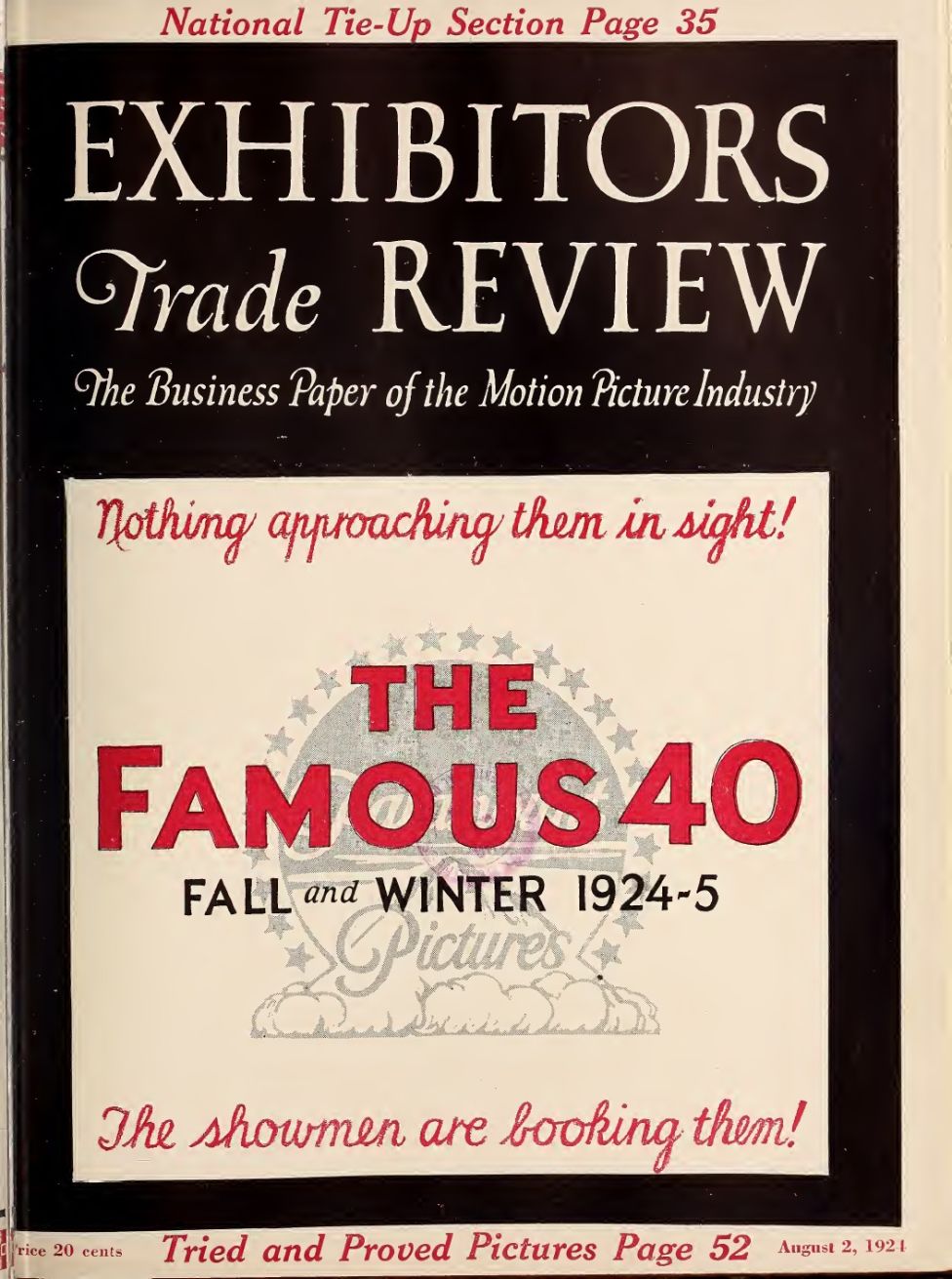 EXHIBITORS TRADE REVIEW magazine side cover 2 August 1924