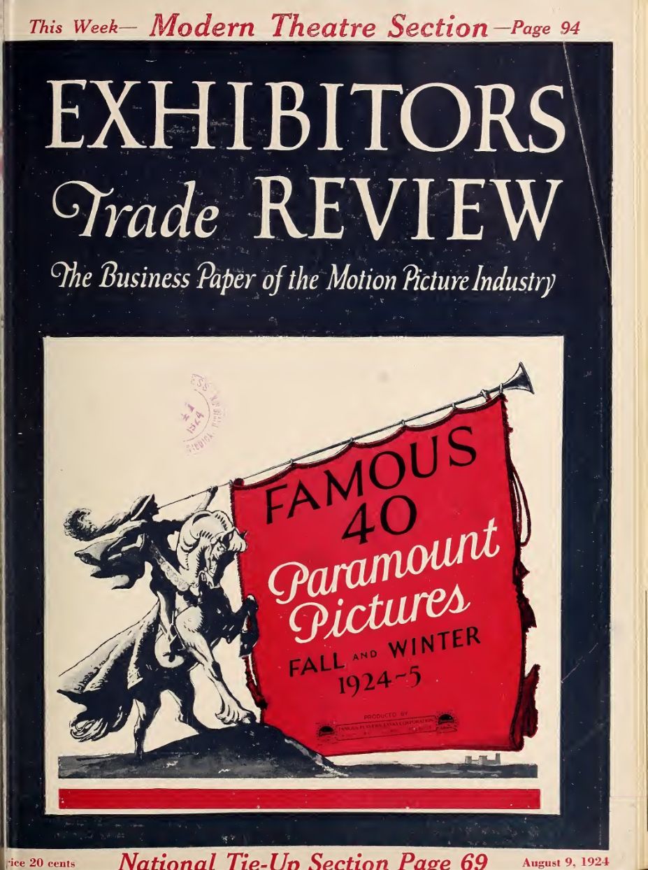 EXHIBITORS TRADE REVIEW magazine side cover 9 August 1924