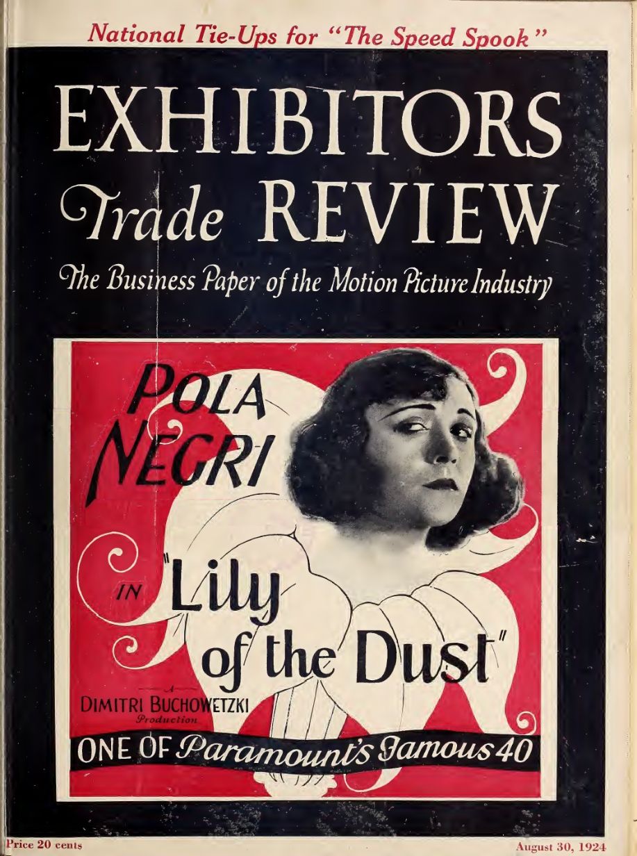 EXHIBITORS TRADE REVIEW magazine side cover 30 August 1924