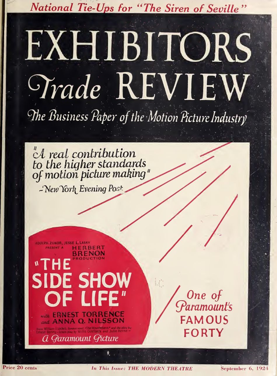 EXHIBITORS TRADE REVIEW magazine side cover 6 September 1924