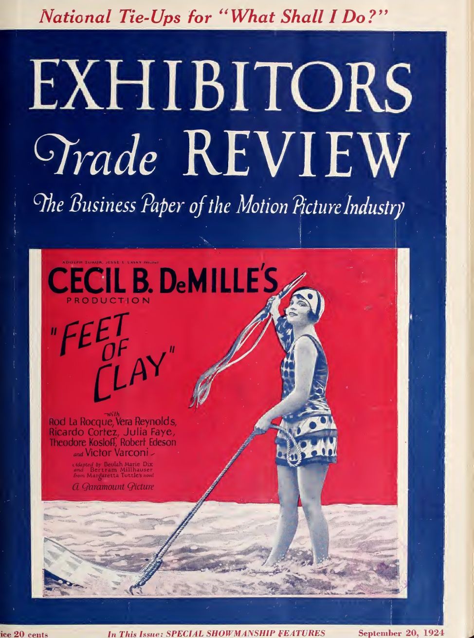 EXHIBITORS TRADE REVIEW magazine side cover 20 September 1924