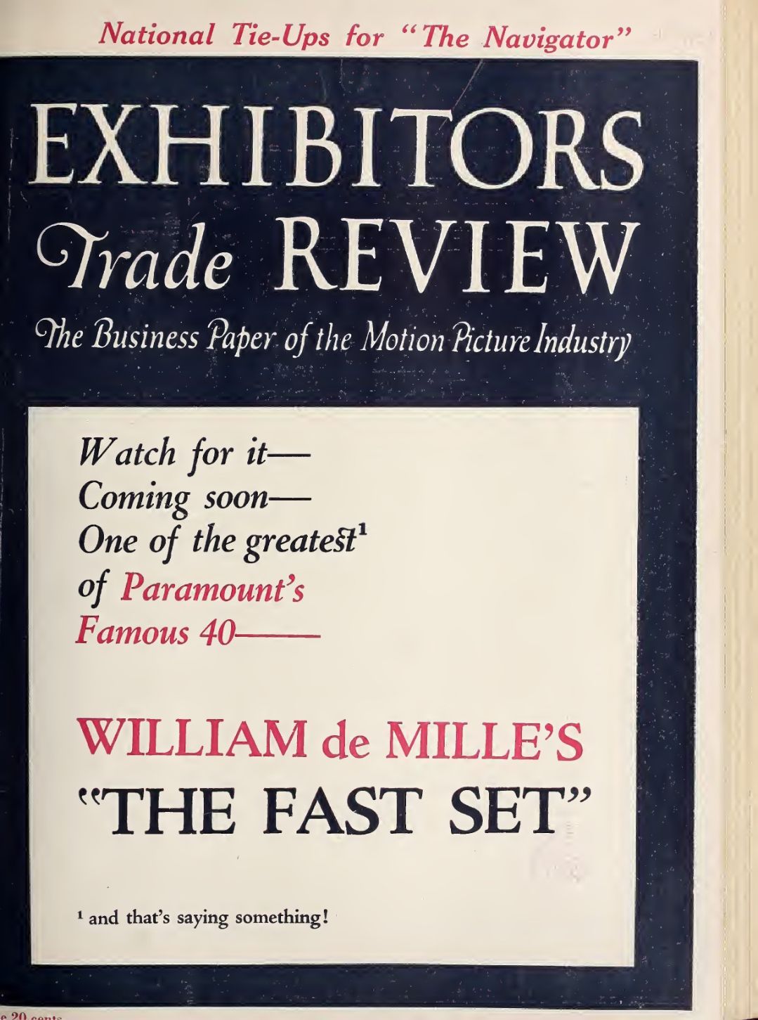 EXHIBITORS TRADE REVIEW magazine side cover 4 October 1924
