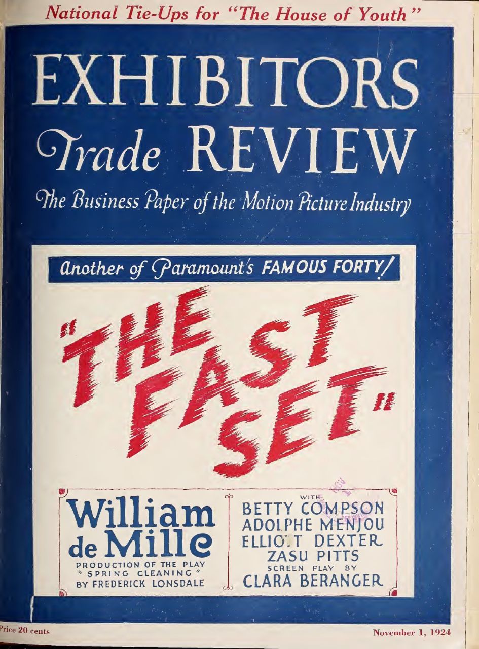 EXHIBITORS TRADE REVIEW magazine side cover 1 November 1924