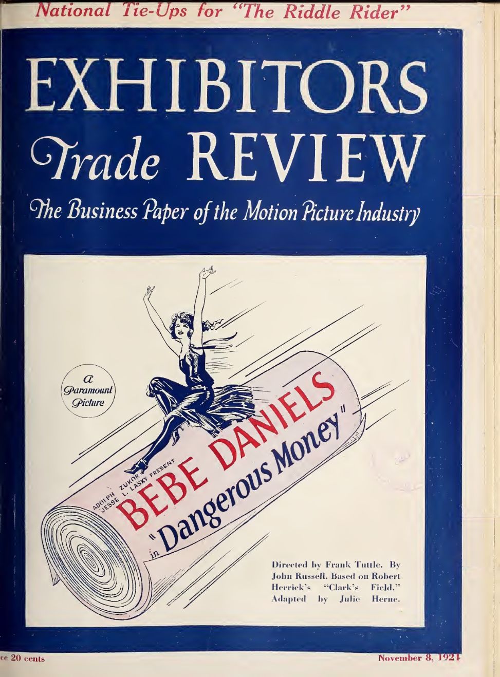 EXHIBITORS TRADE REVIEW magazine side cover 8 November 1924