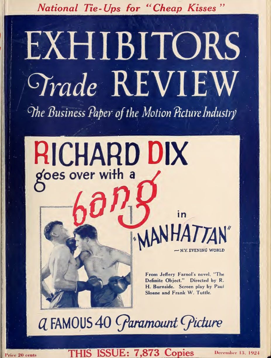 EXHIBITORS TRADE REVIEW magazine side cover 13 December 1924