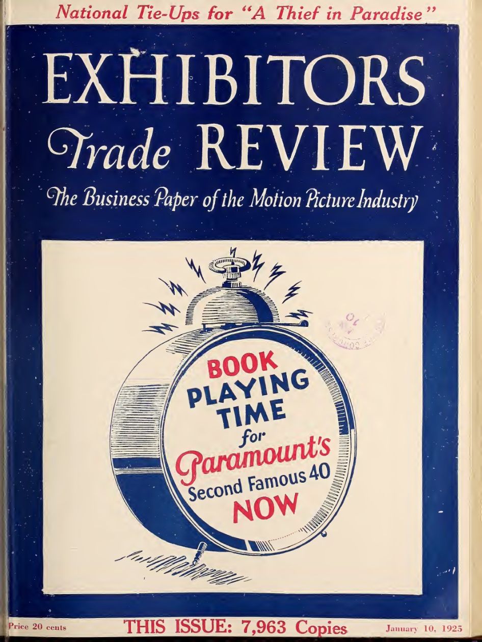 EXHIBITORS TRADE REVIEW magazine side cover 10 January 1925