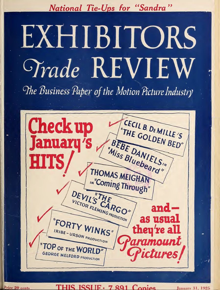 EXHIBITORS TRADE REVIEW magazine side cover 31 January 1925
