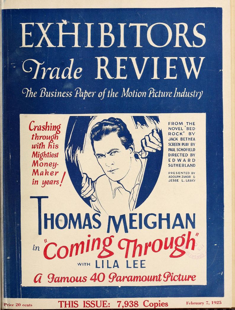 EXHIBITORS TRADE REVIEW magazine side cover 7 February 1925