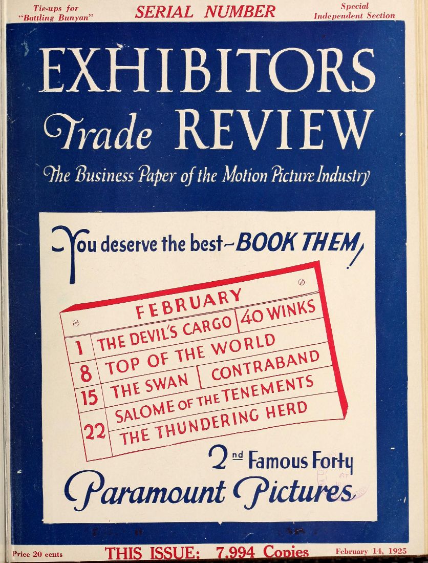 EXHIBITORS TRADE REVIEW magazine side cover 14 February 1925