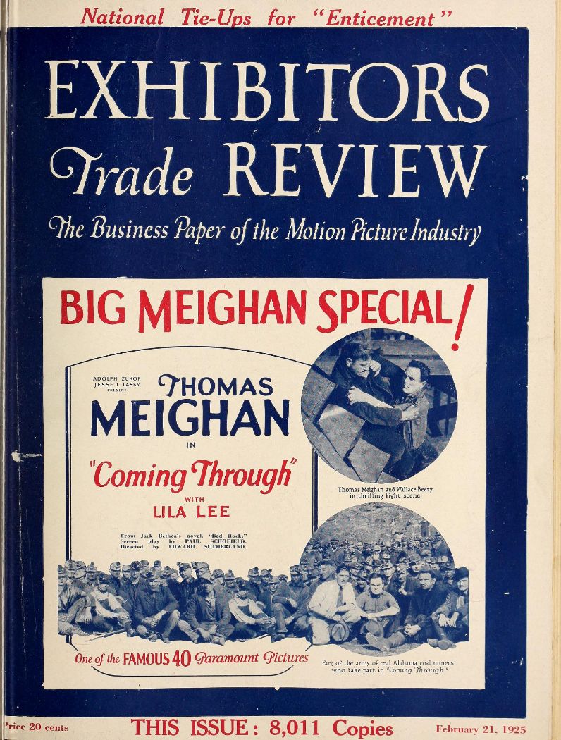 EXHIBITORS TRADE REVIEW magazine side cover 21 February 1925