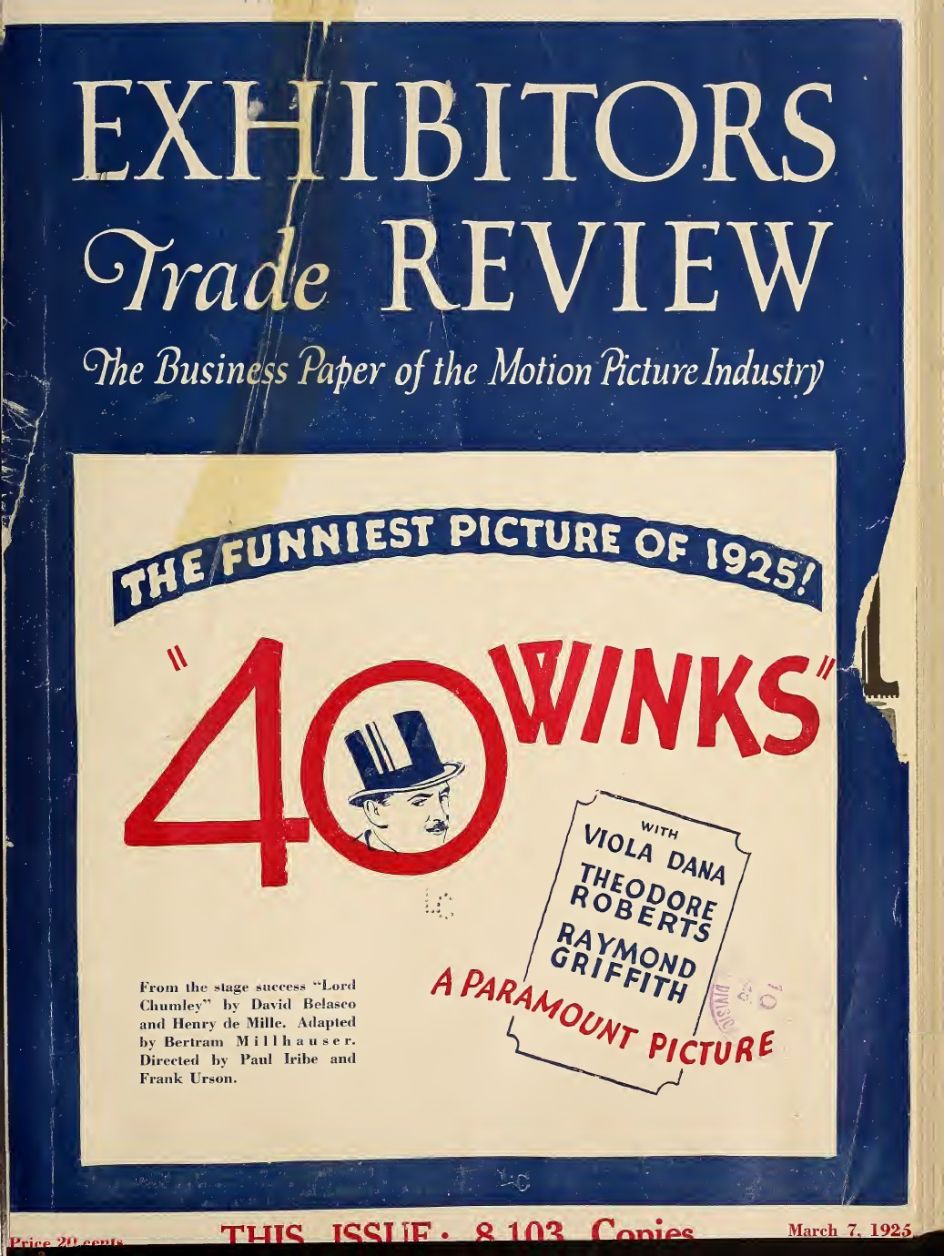 EXHIBITORS TRADE REVIEW magazine side cover 7 March 1925