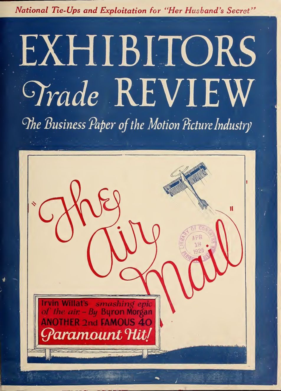 EXHIBITORS TRADE REVIEW magazine side cover 14 March 1925