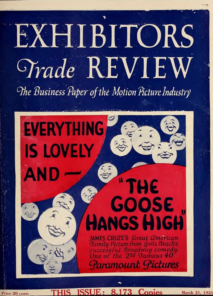 EXHIBITORS TRADE REVIEW magazine side cover 21 March 1925
