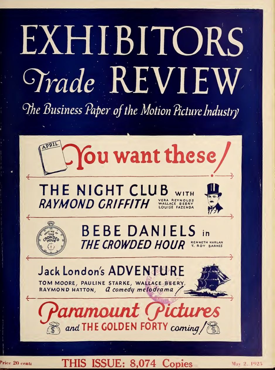 EXHIBITORS TRADE REVIEW magazine side cover 2 May 1925