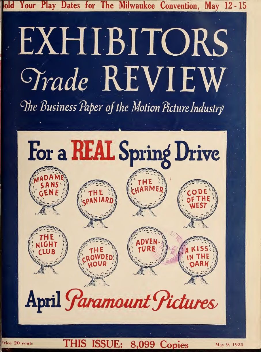 EXHIBITORS TRADE REVIEW magazine side cover 9 May 1925