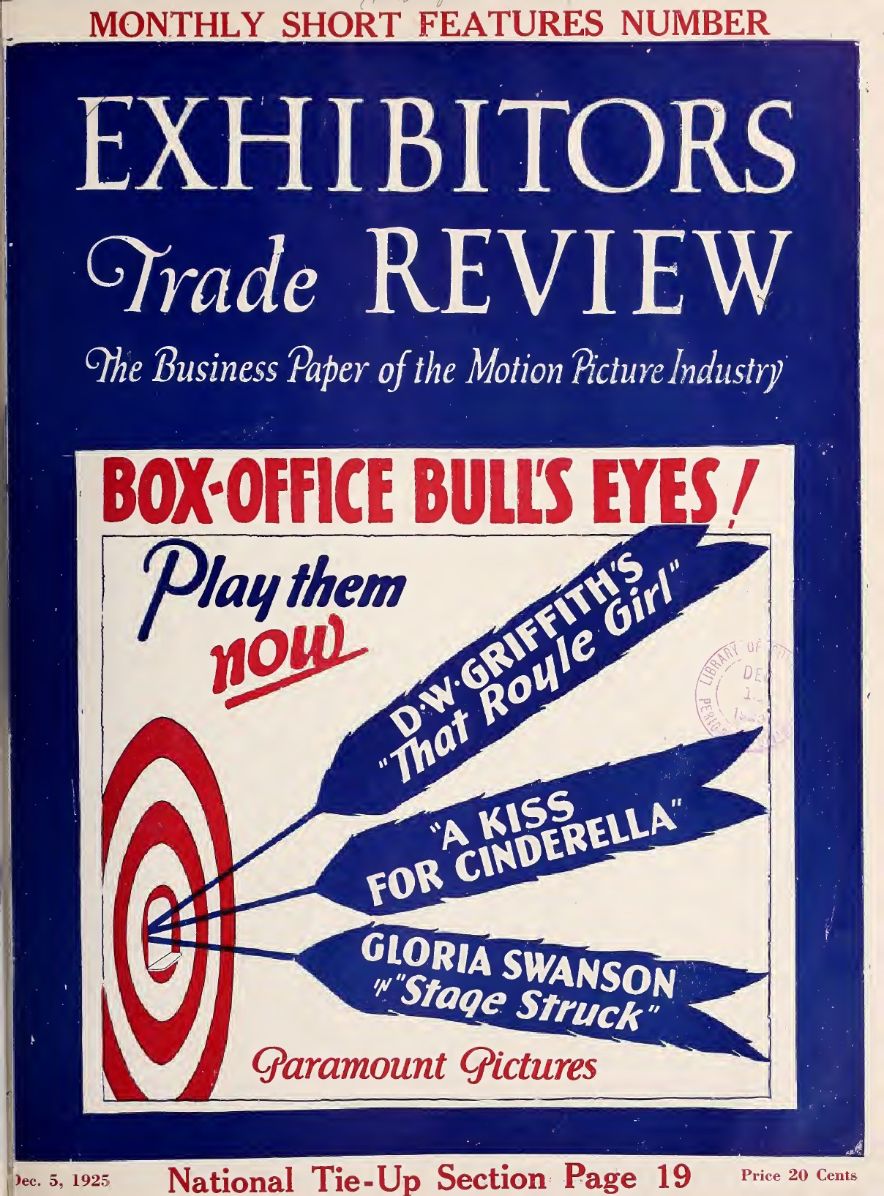 EXHIBITORS TRADE REVIEW magazine side cover 5 December 1925