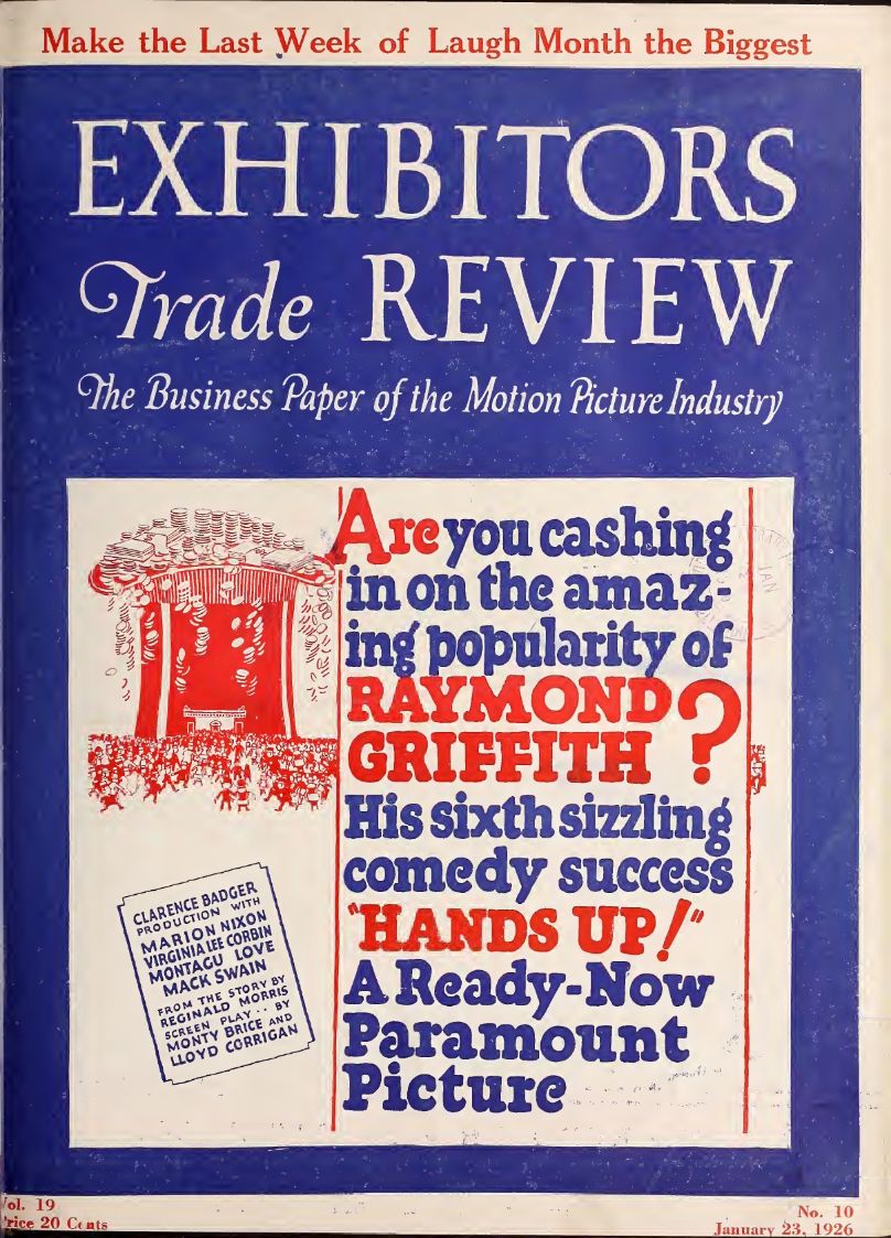 EXHIBITORS TRADE REVIEW magazine side cover 23 January 1926