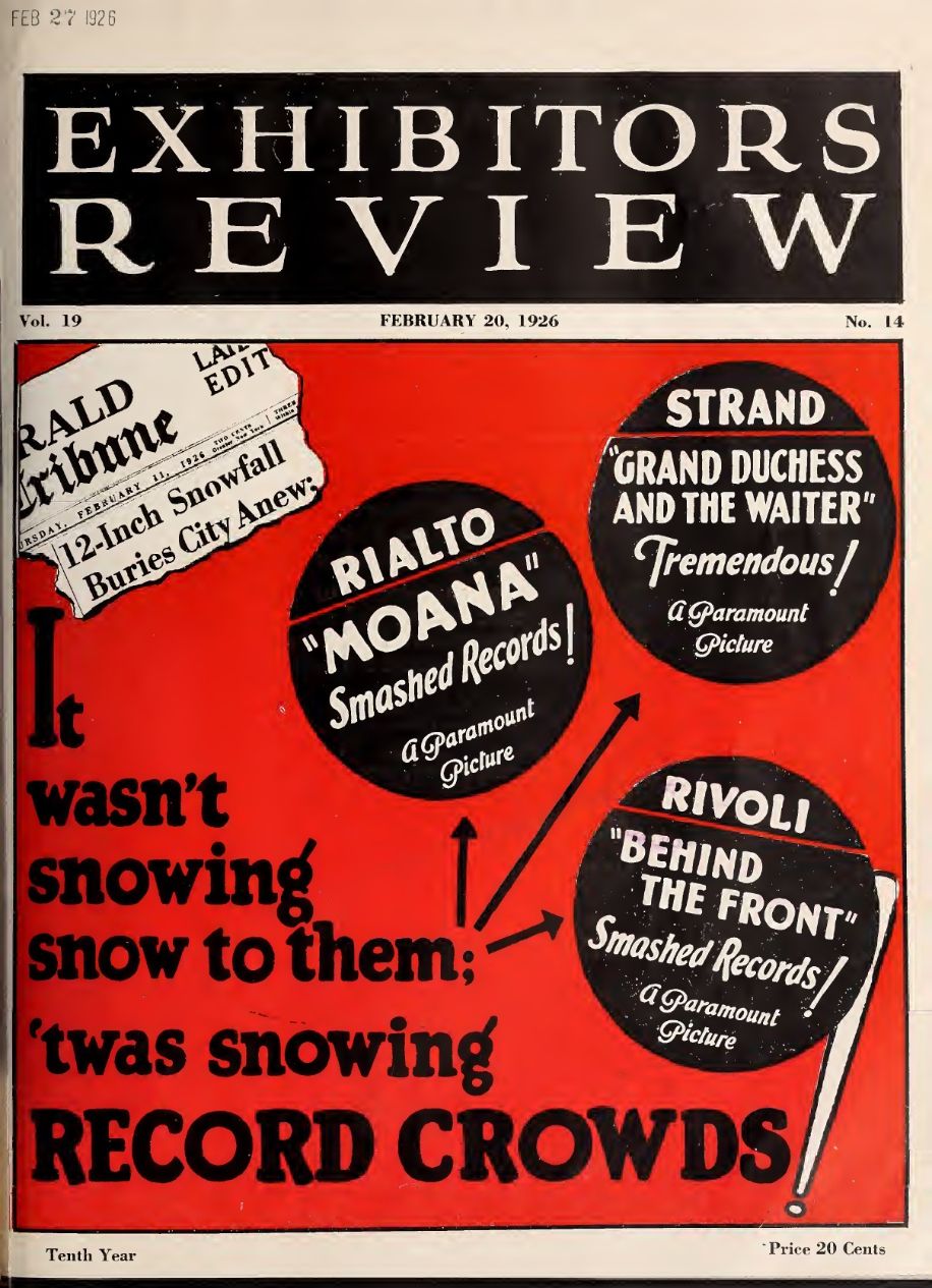 EXHIBITORS TRADE REVIEW magazine side cover 20 February 1926