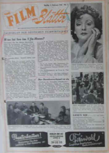 FILMBLATTER magazine side cover Issue 1 6 January 1950