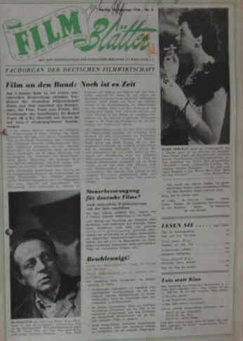 FILMBLATTER magazine side cover Issue 2 13 January 1950
