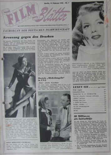 FILMBLATTER magazine side cover Issue 7 17 February 1950
