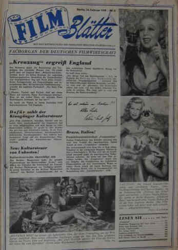 FILMBLATTER magazine side cover Issue 8 24 February 1950