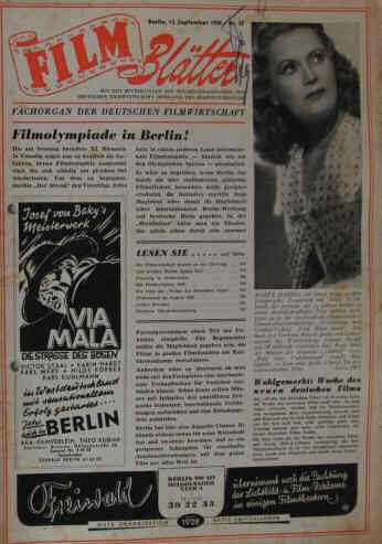FILMBLATTER magazine side cover Issue 37 15 September 1950