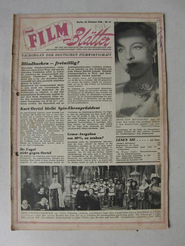 FILMBLATTER magazine side cover Issue 42 26 October 1950