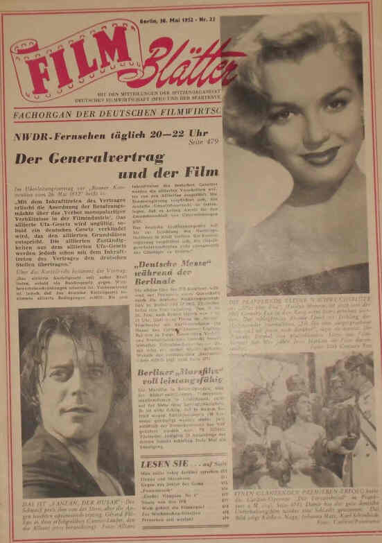 FILMBLATTER magazine side cover Issue 22 30 May 1952