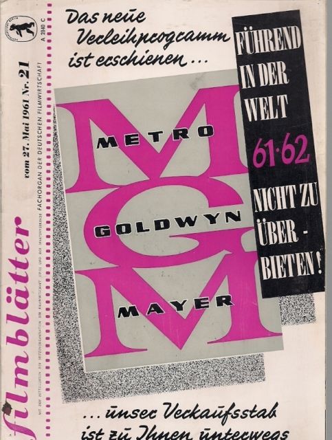 FILMBLATTER magazine side cover Issue 21 27 May 1961