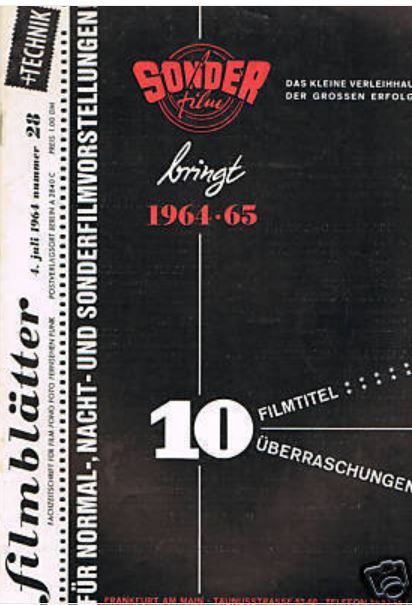 FILMBLATTER magazine side cover Issue 28 4 July 1964