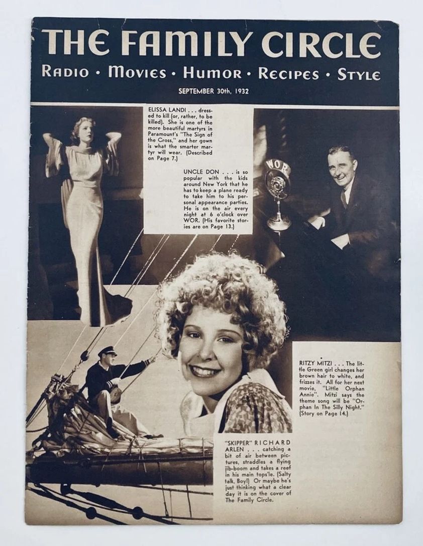 THE FAMILY CIRCLE magazine side cover 30 September 1932