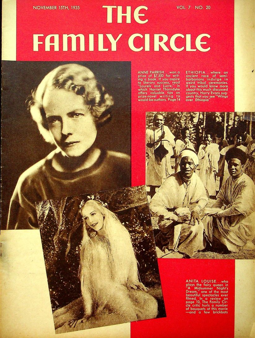 THE FAMILY CIRCLE magazine side cover 15 November 1935