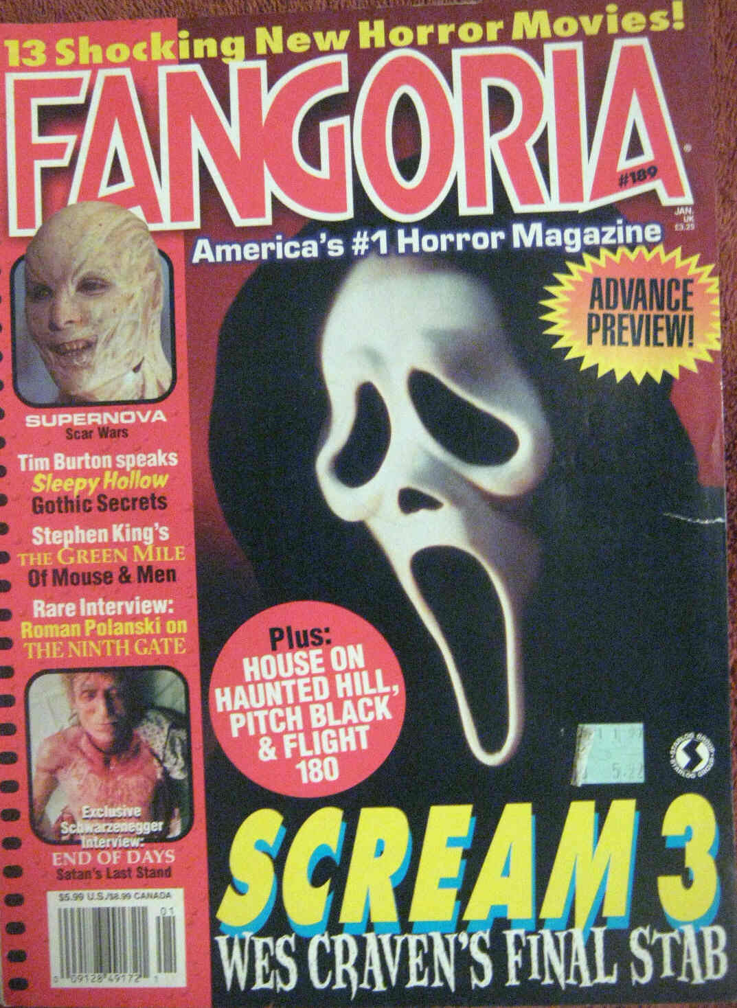 FANGORIA magazine side cover Issue 189 January/February 2000