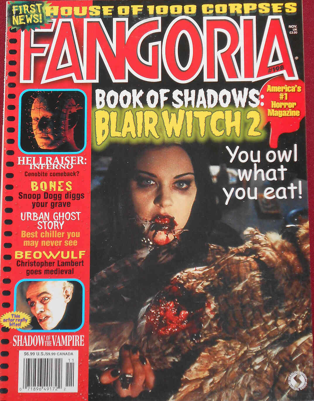 FANGORIA magazine side cover Issue 198 November 2000