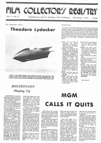 FILM COLLECTORS REGISTRY magazine side cover November 1973